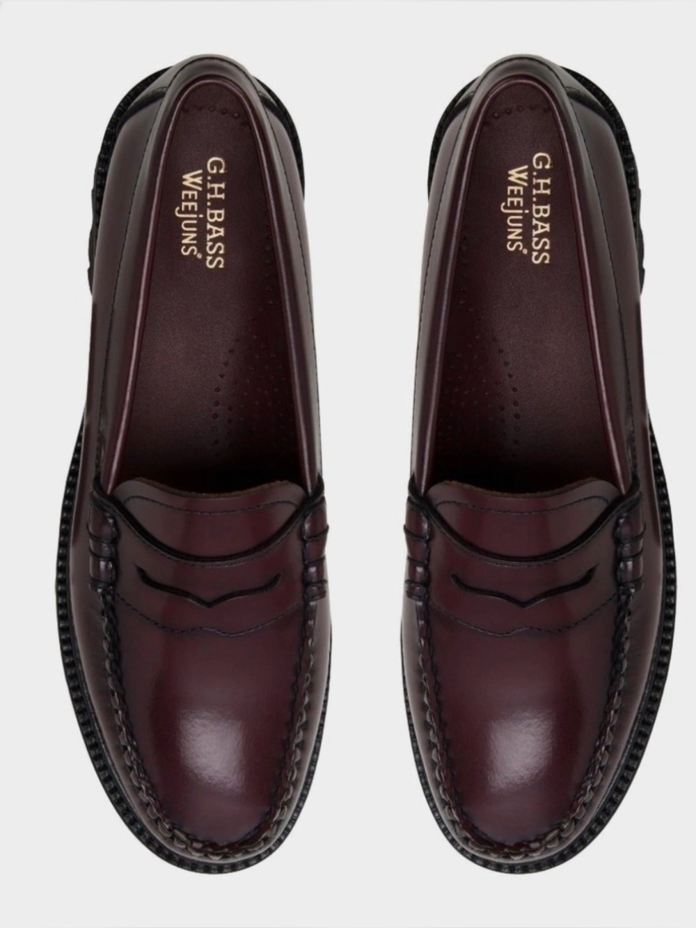 G. H.BASS WEEJUNS WHITNEY LUG SOLE Burgundy Wine Leather LOAFER SHOE 9 NEW